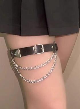 甜酷辣妹暗黑风爱心皮带腿环女性感jk大腿环朋克哥特绑带腿链项圈