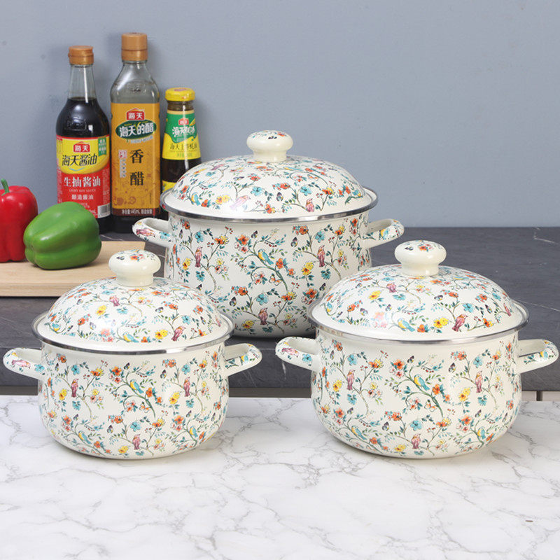 欧丽家厨房搪瓷炖锅花鸟