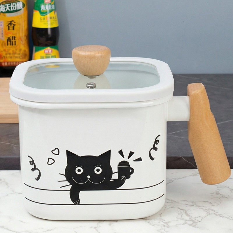 欧丽家珐琅可爱熊猫图案搪瓷锅家用厨房带盖带手柄汤锅白色方形锅,厨房/烹饪用具,汤锅/汤桶/卤肉桶,淘宝优惠券,粉丝福利购,淘宝优惠卷