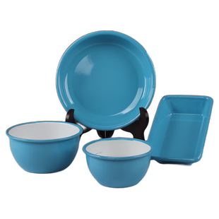 新品欧丽家珐琅搪瓷纯蓝色天空蓝搪瓷碗米饭碗汤盆烤盘饭盘可烤箱