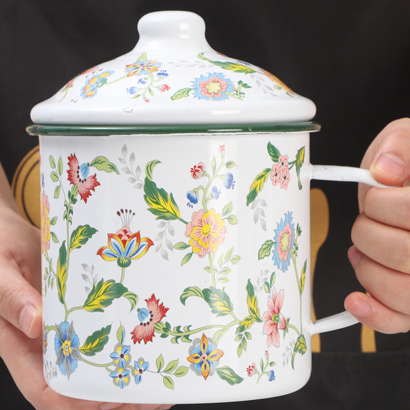 搪瓷茶缸老式怀旧经典马克杯带盖