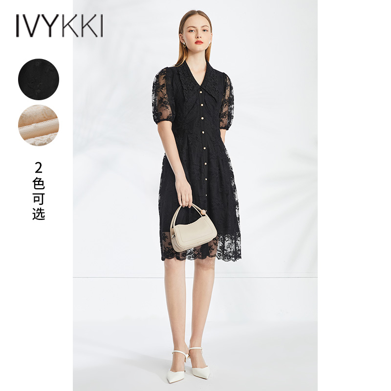 IVYKKI2024夏季镂空蕾丝连衣裙女
