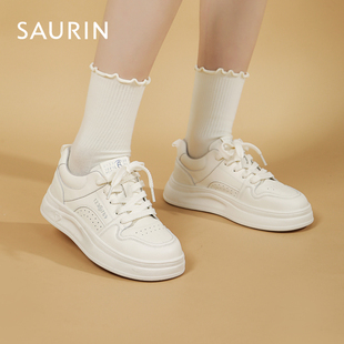 索兰小白鞋子女2026春季新款时尚休闲百搭厚底增高板鞋26AX47206