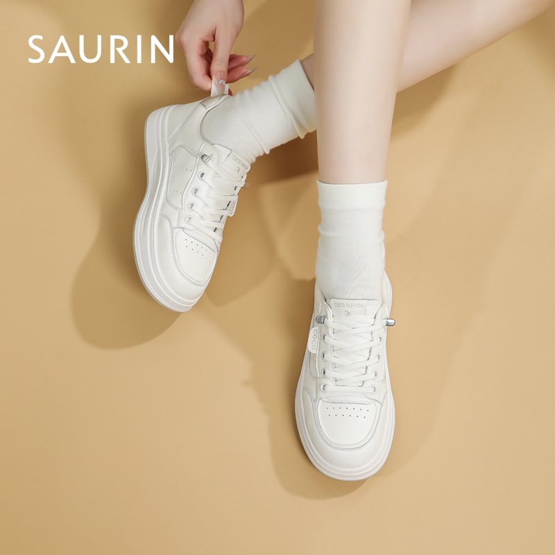 索兰小白鞋女2025秋季新款轻便百搭运动休闲鞋厚底板鞋25CX47255