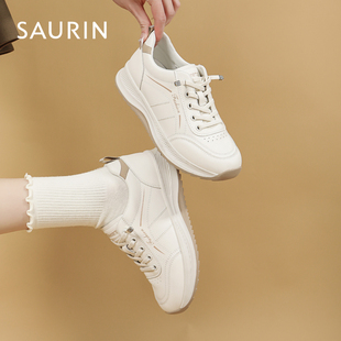 索兰休闲鞋女2026春季新款时尚百搭运动跑步厚底小白鞋26AX14219