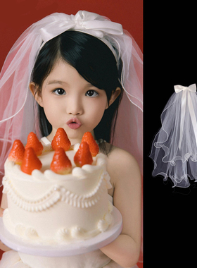 儿童蝴蝶结头纱女童公主生日拍照道具花童头饰幼儿园小女孩宝宝