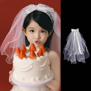 儿童蝴蝶结头纱女童公主生日拍照道具花童头饰幼儿园小女孩宝宝