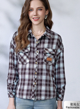 2026年春季新款时尚女士格子长袖宽松舒适薄款休闲外套女-FAW6683