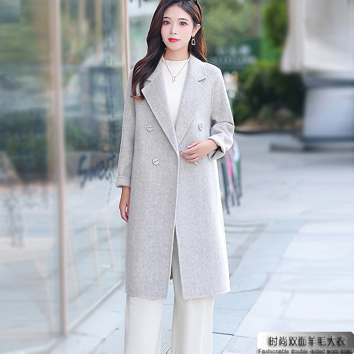 2024年秋冬新款时尚女士毛呢双面羊毛修身中长款羊毛大衣-DDS7414