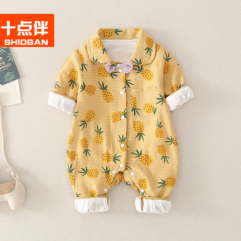 新生婴儿秋装衣服长袖3-5个月男宝宝外出爬服满月0-1岁连体衣春秋
