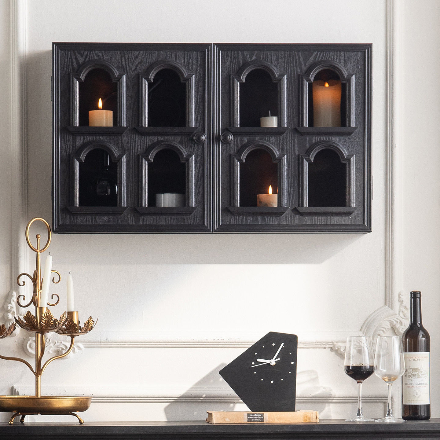 田园风木质壁挂置物架黑色长方形客厅墙面装饰架子手工涂漆收纳架