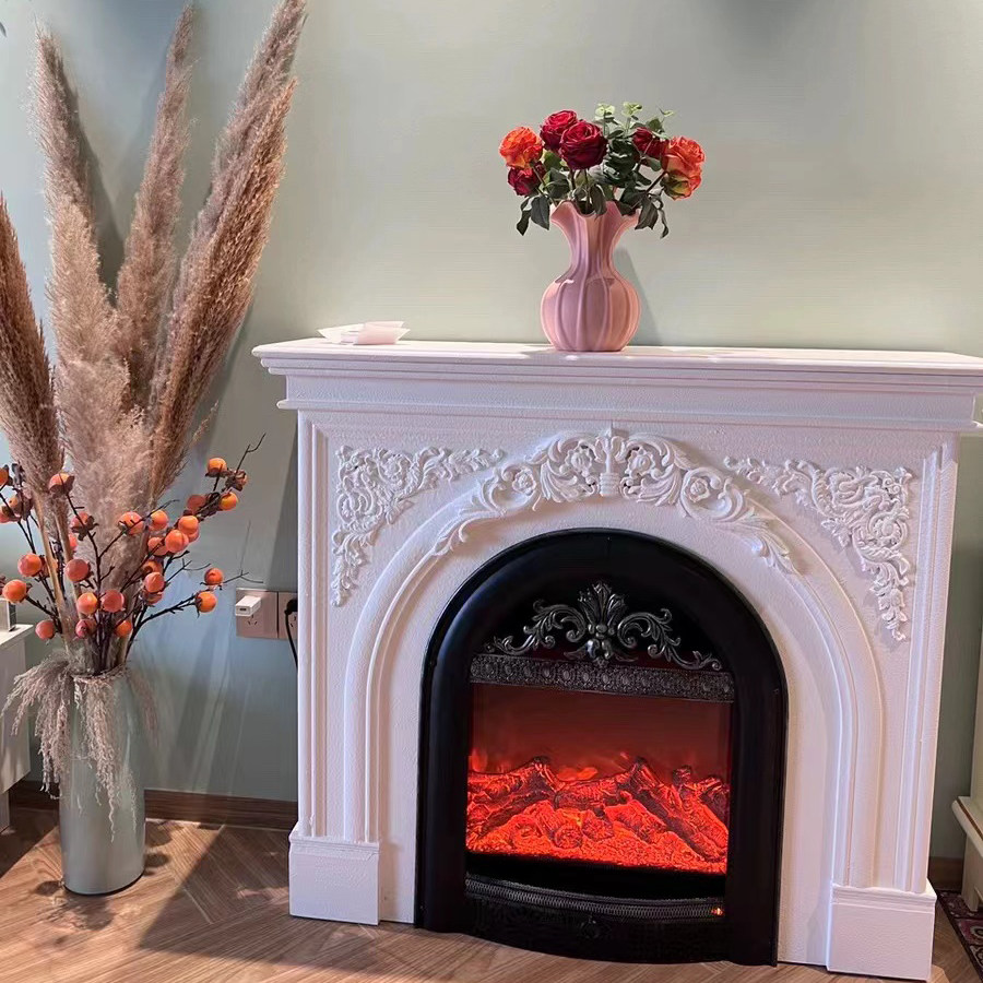 法式壁炉复古木制奶油风客厅别墅入户鸟笼防真火厅前柜取暖装饰柜