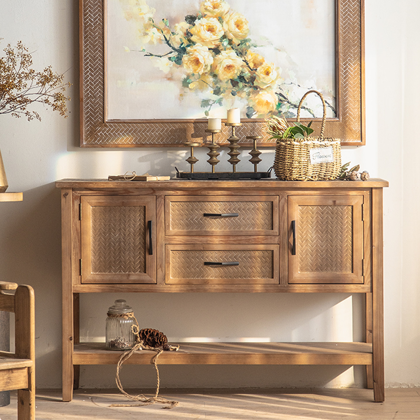 民宿复古做旧餐边柜工业风茶水柜美式实木玄关柜装饰酒店储物柜子,住宅家具,餐边柜,淘宝优惠券,粉丝福利购,淘宝优惠卷