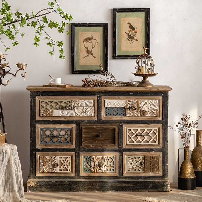 美式做旧复古斗柜装饰玄关多巴胺收纳柜中古边柜入户家用卧室柜子,住宅家具,斗柜,淘宝优惠券,粉丝福利购,淘宝优惠卷
