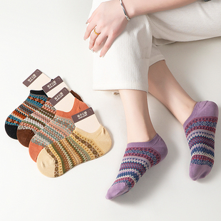 薄款 袜子女士直角复古民族风船袜春秋棉袜不掉跟浅口春夏季 隐形袜