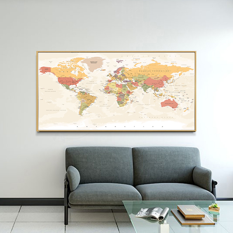 中英文版世界地图挂画办公室会议室磁吸标记壁画现代装饰画可定制