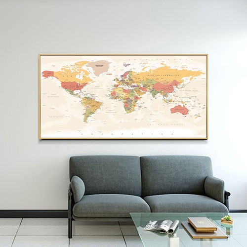 中英文版世界地图挂画办公室会议室磁吸标记壁画现代装饰画可定制