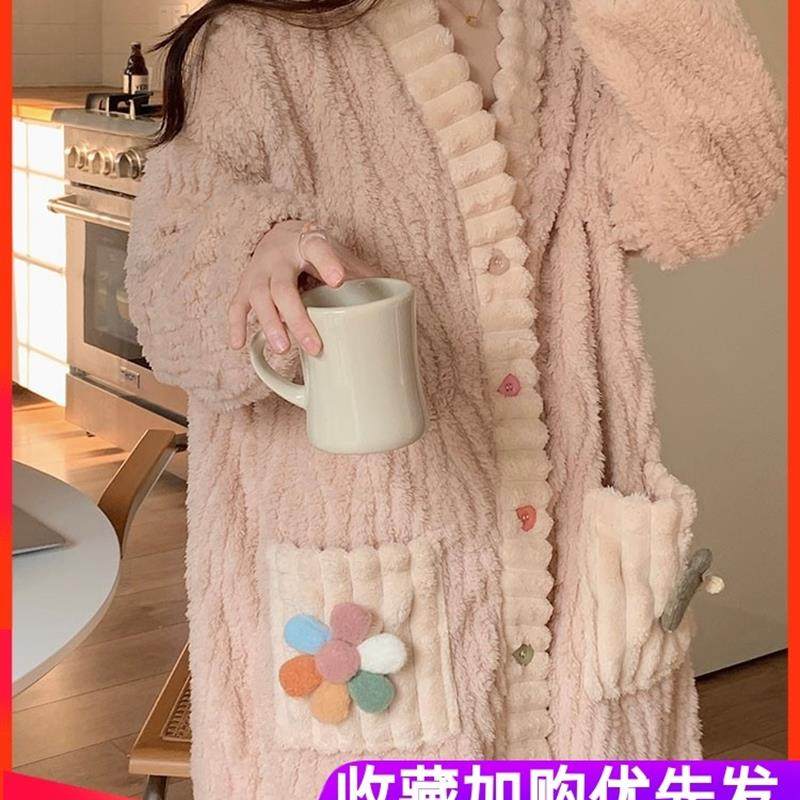 珊瑚绒睡袍女秋冬季睡裙长款冬款大码加绒加厚法兰绒浴袍睡衣外套,女士内衣/男士内衣/家居服,睡袍/浴袍,淘宝优惠券,粉丝福利购,淘宝优惠卷