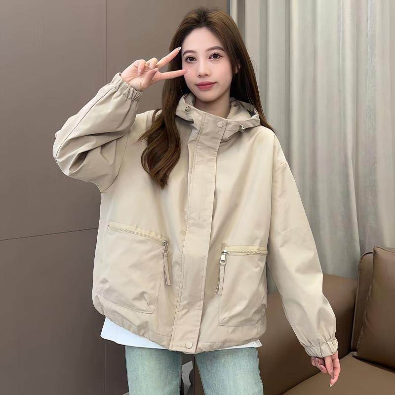 时尚大口袋连帽风衣外套女2025春季新款小个子冲锋衣夹棉爆款上衣,女装/女士精品,短外套,淘宝优惠券,粉丝福利购,淘宝优惠卷