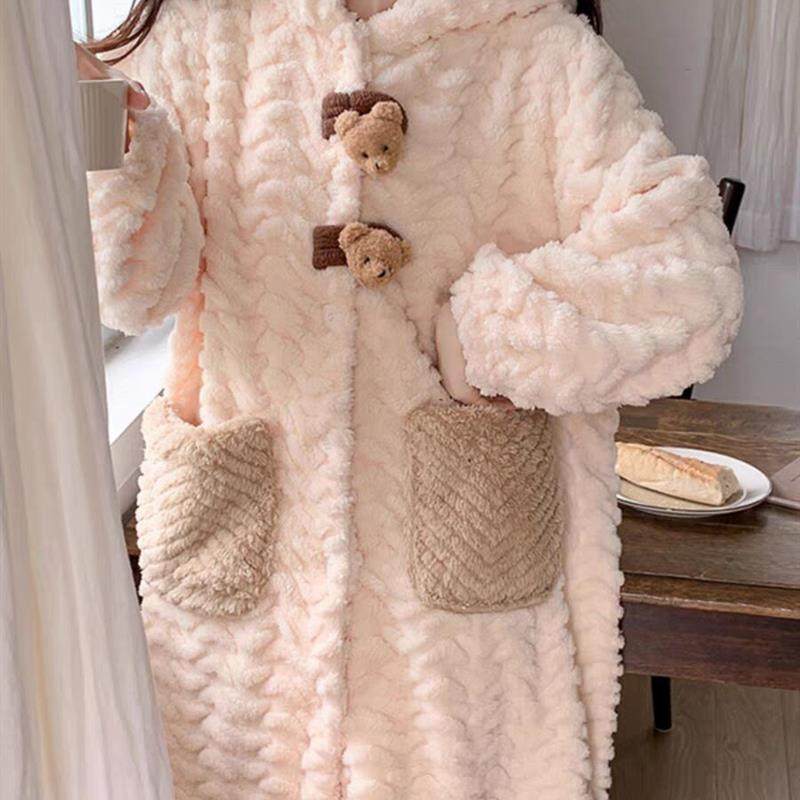 睡袍女2025新款秋冬季珊瑚绒加厚连帽浴袍长款睡衣女家居服款睡裙,女士内衣/男士内衣/家居服,睡袍/浴袍,淘宝优惠券,粉丝福利购,淘宝优惠卷