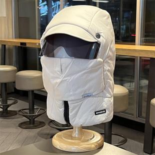 雷锋帽男女冬季羽绒棉加厚保暖一体护耳帽户外骑车防风护脖颈帽子