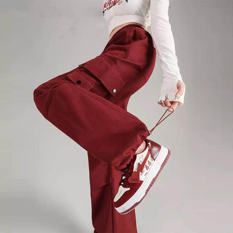 美式红色阔腿工装裤女春季2025新款宽松束脚运动休闲裤子,女装/女士精品,休闲裤,淘宝优惠券,粉丝福利购,淘宝优惠卷