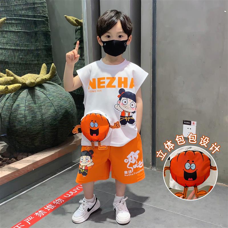 哪吒男童背心套装夏装2025新款儿童夏天衣服网红宝宝夏日薄款无袖