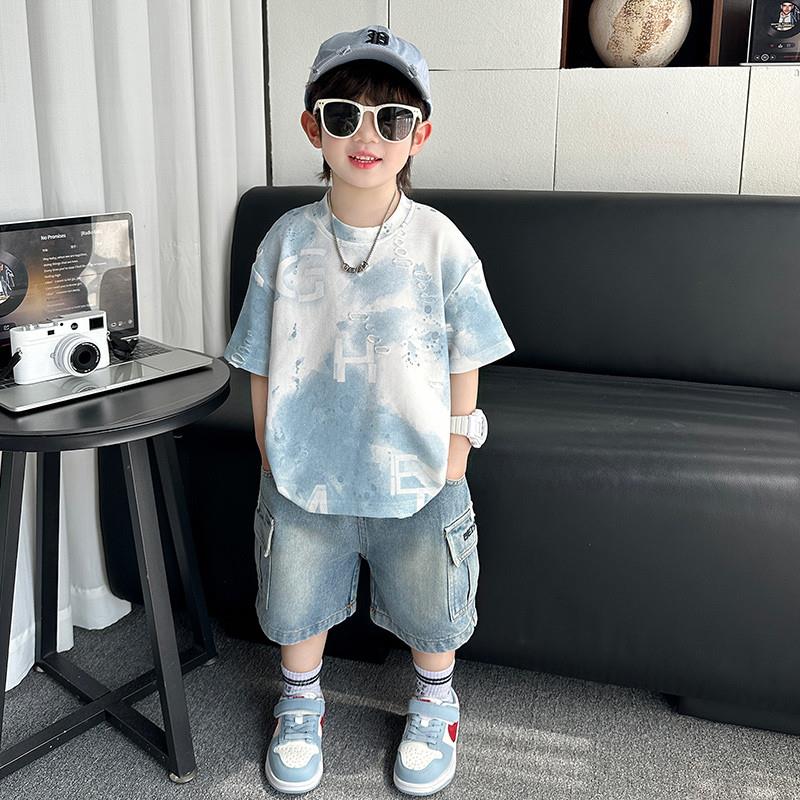 男童夏季套装2025新款儿童夏装短袖工装裤两件套酷帅男孩夏天衣服