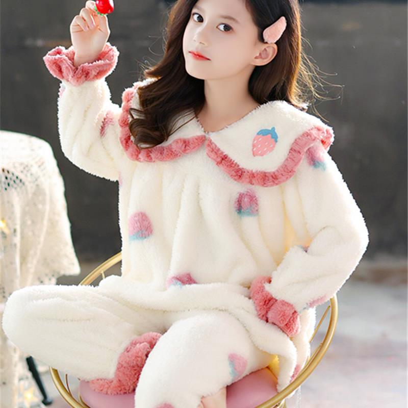 儿童珊瑚绒睡衣套装中大童装保暖法兰绒冬季加厚款公主可爱家居服