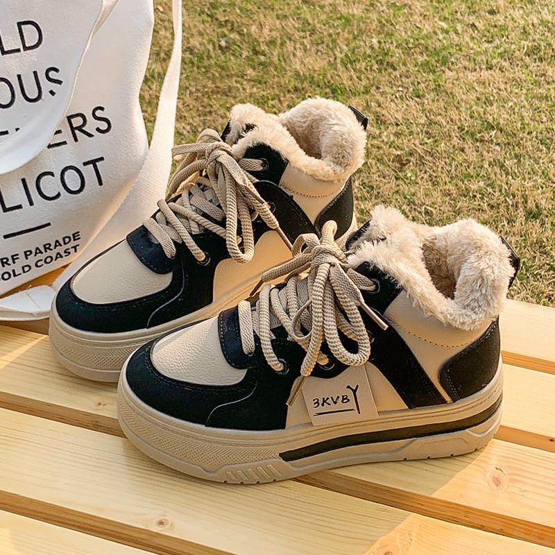 加绒保暖高帮厚底棉鞋女款2024冬季新款增高配阔腿裤休闲运动板鞋,女鞋,时尚休闲鞋,淘宝优惠券,粉丝福利购,淘宝优惠卷