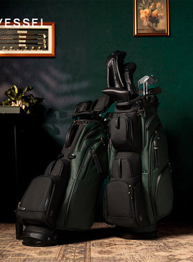 VESSEL高尔夫球包黑鳄鱼纹绿Player V PRO支架包琥珀色男女士球包