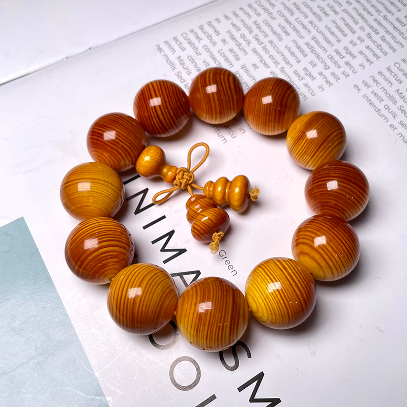 高透血龙木机刷松油包浆固化琥珀木手串北沉香松明子佛珠文玩手链