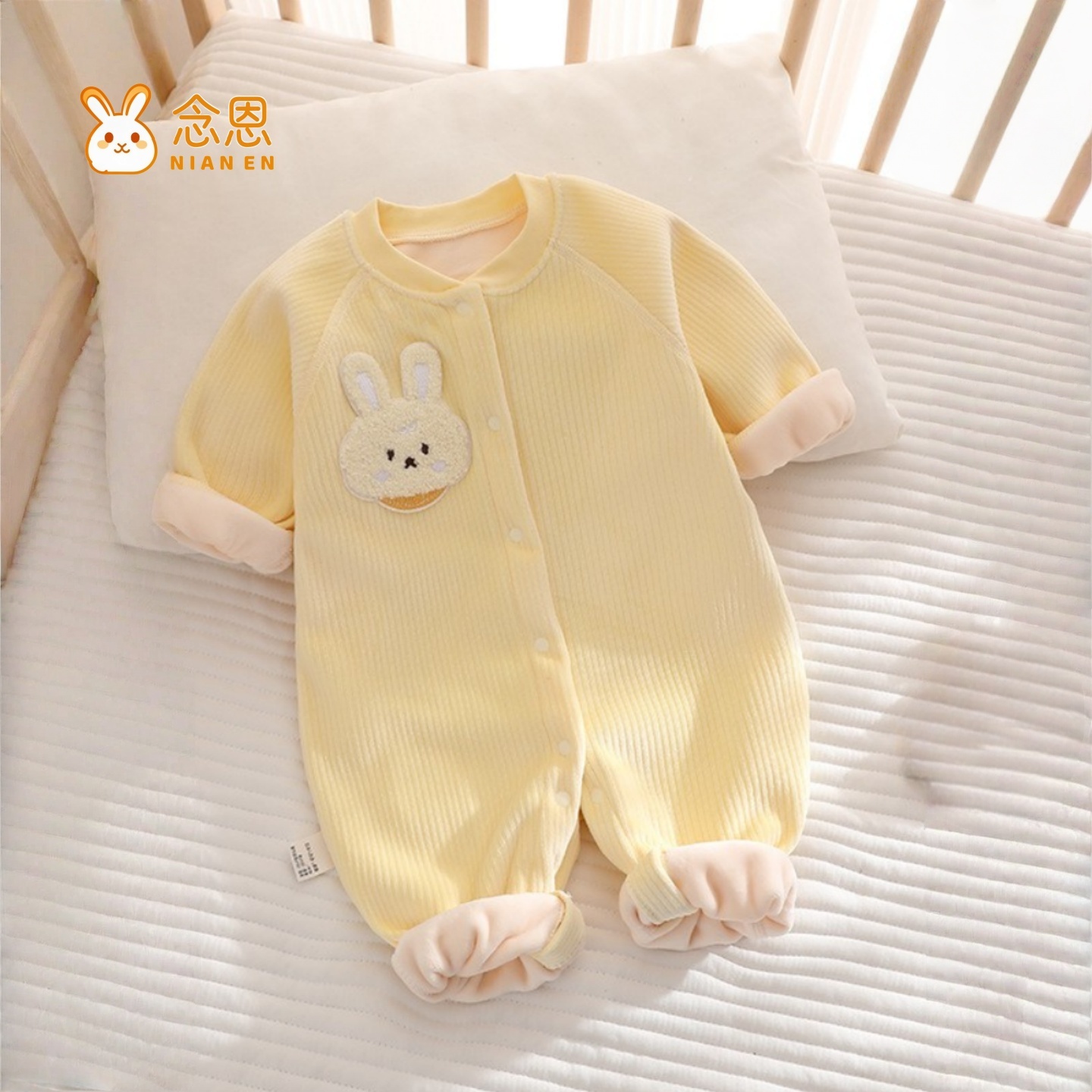 婴儿双面绒打底连体衣哈衣