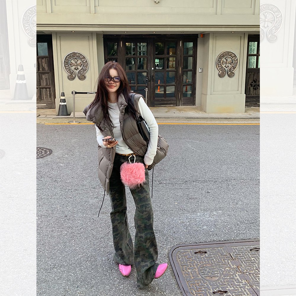 IUIU阿晶家 挚爱王炸裤！复古洗旧迷彩裤休闲嘻哈女直筒微喇长裤