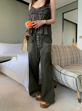 IUIU阿晶家「独家主推」撞色大口袋都市休闲系带工装裤女春