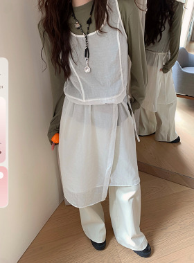 IUIU阿晶家 【透透叠叠乐】小众透视围兜连衣裙时尚百搭甜酷长裙