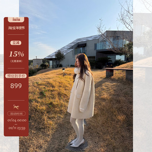 IUIU阿晶家 苏力羊驼绒毛呢大衣女冬季中长款双排扣复古廓形外套