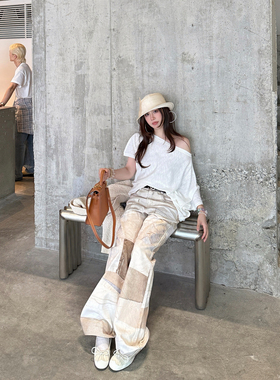 IUIU阿晶家 「博主日常」重工咖系定染裤子2025年夏季女直筒长裤
