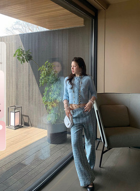 IUIU阿晶家 人间香香 baby蓝裤子女2025春夏新款直筒宽松休闲裤