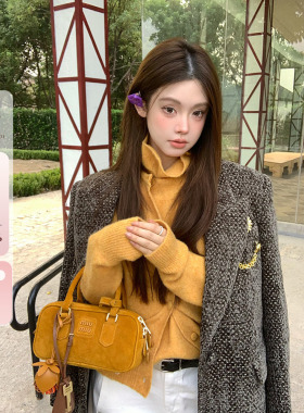 IUIU阿晶家 古韵之美 紫色绿色丝绒西装外套2024秋冬女新款西服