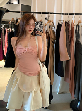 IUIU阿晶家「Jennie粉花楹」温柔堆叠感抹胸吊带女内搭外穿上衣