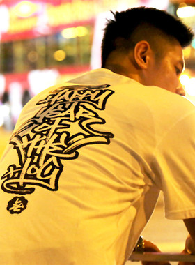 街头风美式涂鸦t恤男潮牌圆领XXCETHINGXX纯棉短袖TE190420