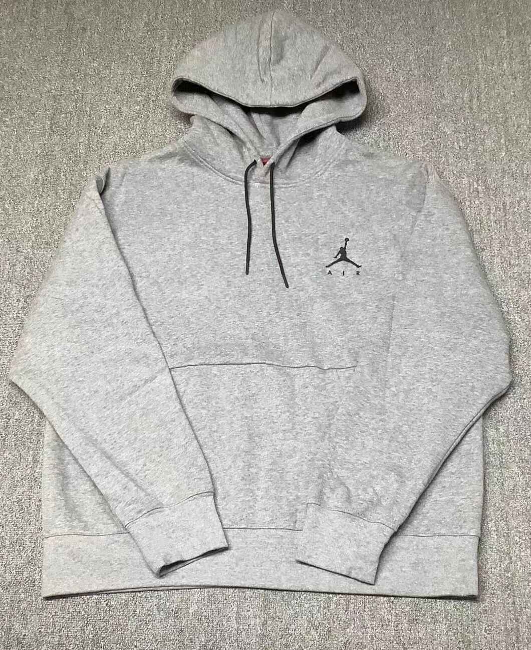 Jordan飞人aj经典款刺绣LOGO休闲运动灰色加绒帽衫卫衣外套