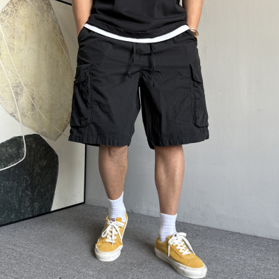户外黑色大口袋工装短裤男宽松