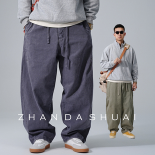 男直筒宽松潮牌阔腿弯刀裤 占大帅 裤 复古重磅铆钉工装 子纯棉 美式