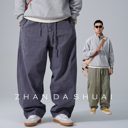 重磅铆钉工装裤男直筒宽松潮牌