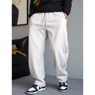 男直筒宽松抽绳百搭长裤 休闲高级感痞帅加绒加厚针织卫裤 美式 冬季