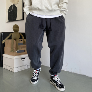男宽松潮牌哈伦束脚裤 休闲痞帅外贸重磅复古做旧卫裤 子 美式 秋冬季