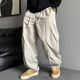 美式 休闲痞帅加绒纯棉工装 裤 秋冬季 男直筒宽松抽绳阔腿弯刀裤 子潮