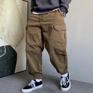 男宽松抽绳百搭高街束脚裤 秋冬季 裤 休闲重磅加绒大口袋工装 子 美式